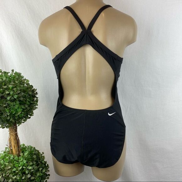 Nike Black & White Spell Out One Piece Athletic Sport Bathing suit 10 - Picture 3 of 5